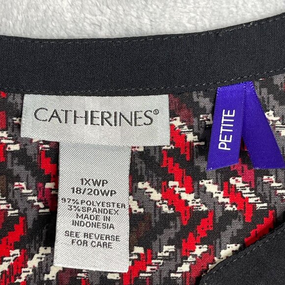 Catherines V Neck Printed Tunic Top Red Black Womens Plus Size 1XWP Petite - Picture 3 of 8